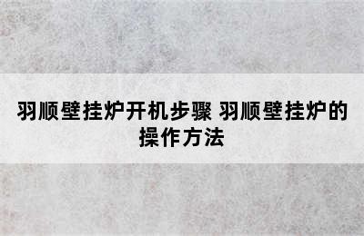 羽顺壁挂炉开机步骤 羽顺壁挂炉的操作方法